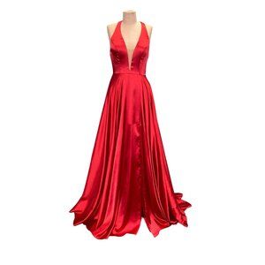 Faviana Plunging A-line Red Evening Gown Size 6 NWT